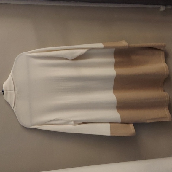 TALBOTS Shawl Collar Colorblock Cream and Tan Knit Open Cardigan/Duster - Picture 12 of 14